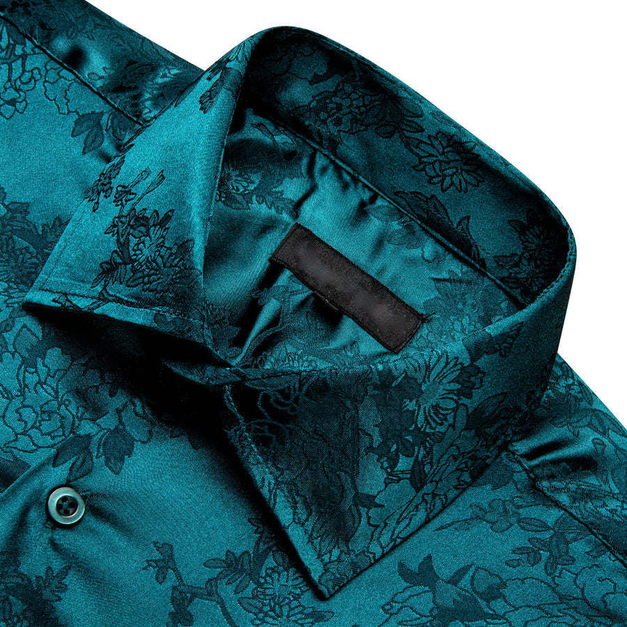 Blue Green Floral Silk Dress Shirt shirt - Sophisticated Gentlemen