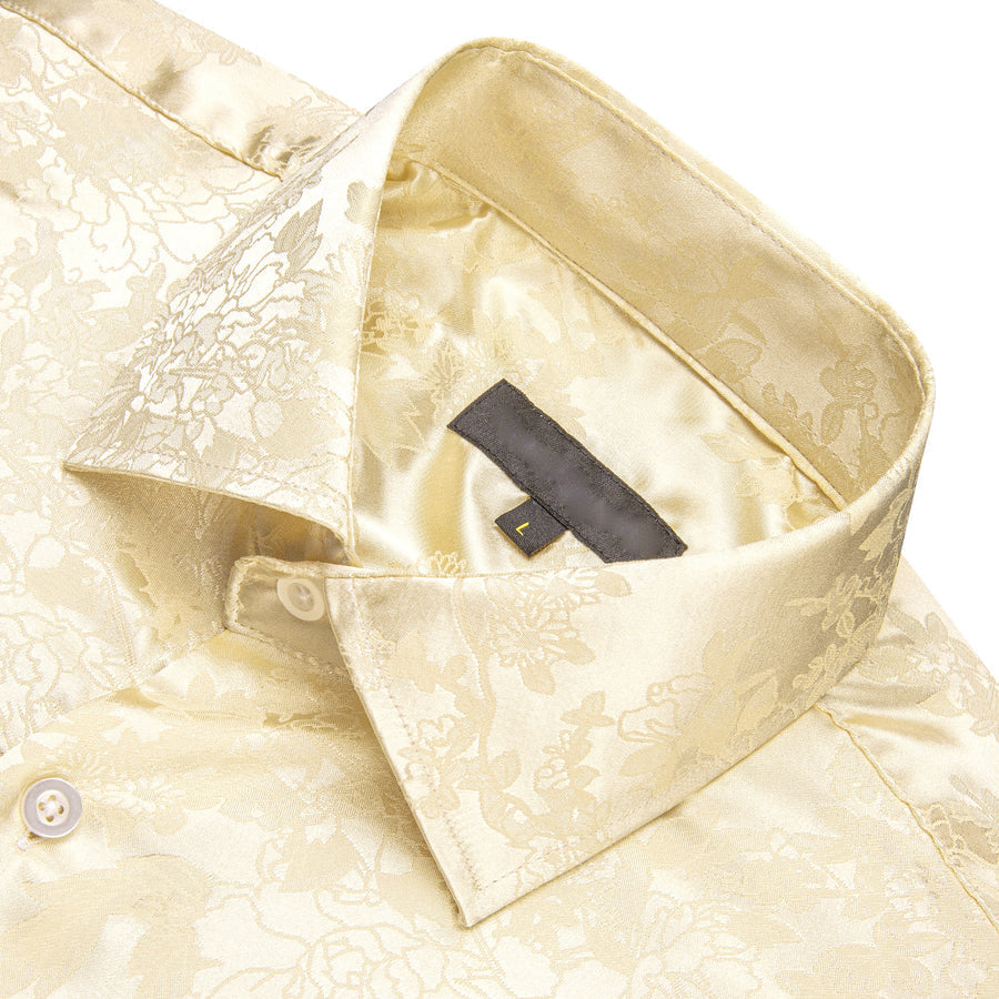 Light Yellow Floral Silk Dress Shirt shirt - Sophisticated Gentlemen