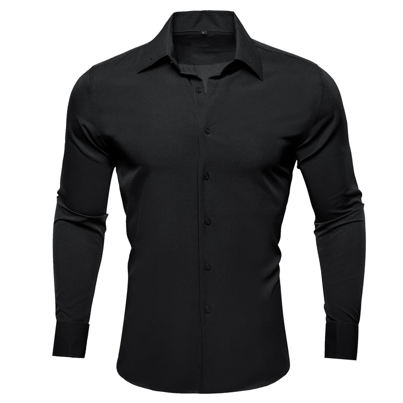 Black Solid Woven Dress Shirt shirt S - Sophisticated Gentlemen