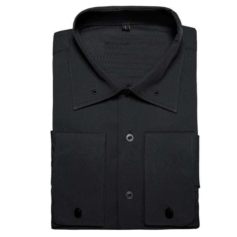 Black Solid Woven Dress Shirt shirt - Sophisticated Gentlemen