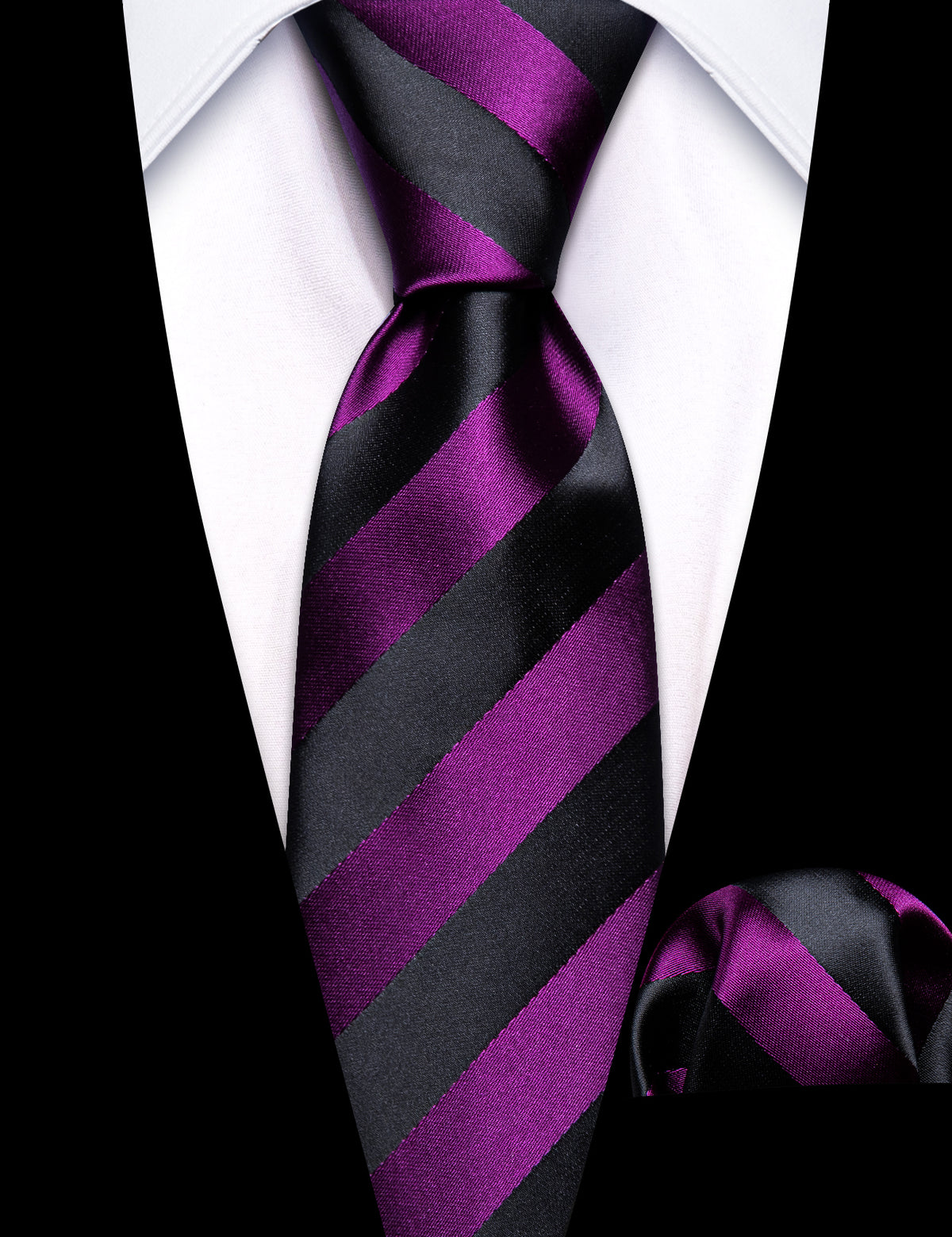 Purple Black Striped Children Tie, Pocket Square and Cufflinks Set tie sets - Sophisticated Gentlemen