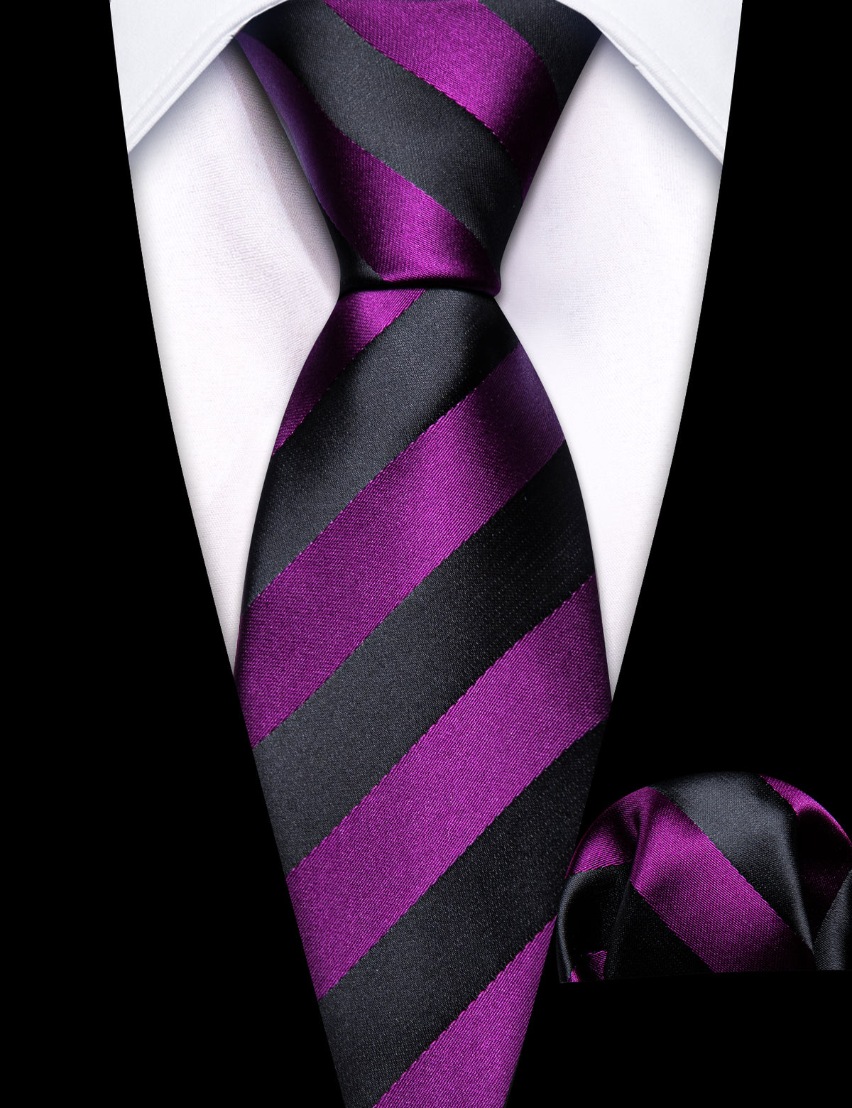 Purple Black Striped Children Tie, Pocket Square and Cufflinks Set tie sets - Sophisticated Gentlemen