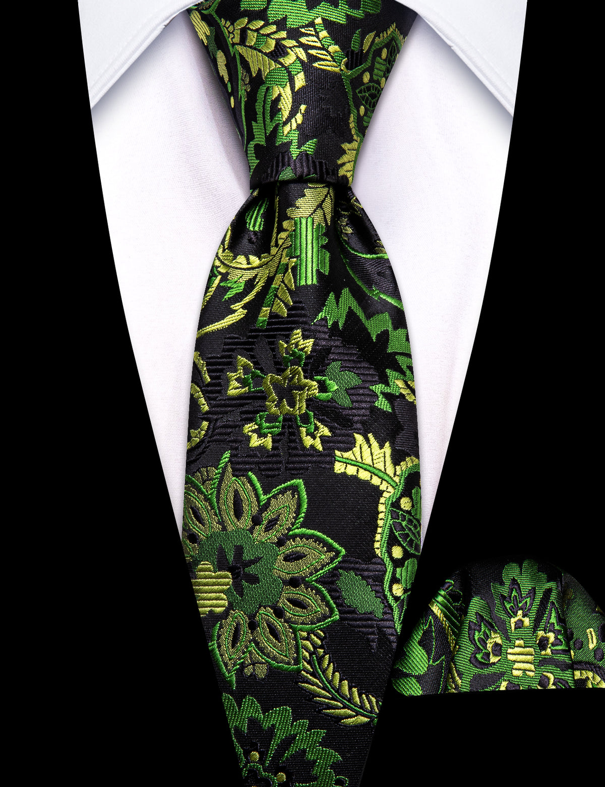 Green Yellow Paisley Tie, Pocket Square and Cufflinks Set tie sets - Sophisticated Gentlemen