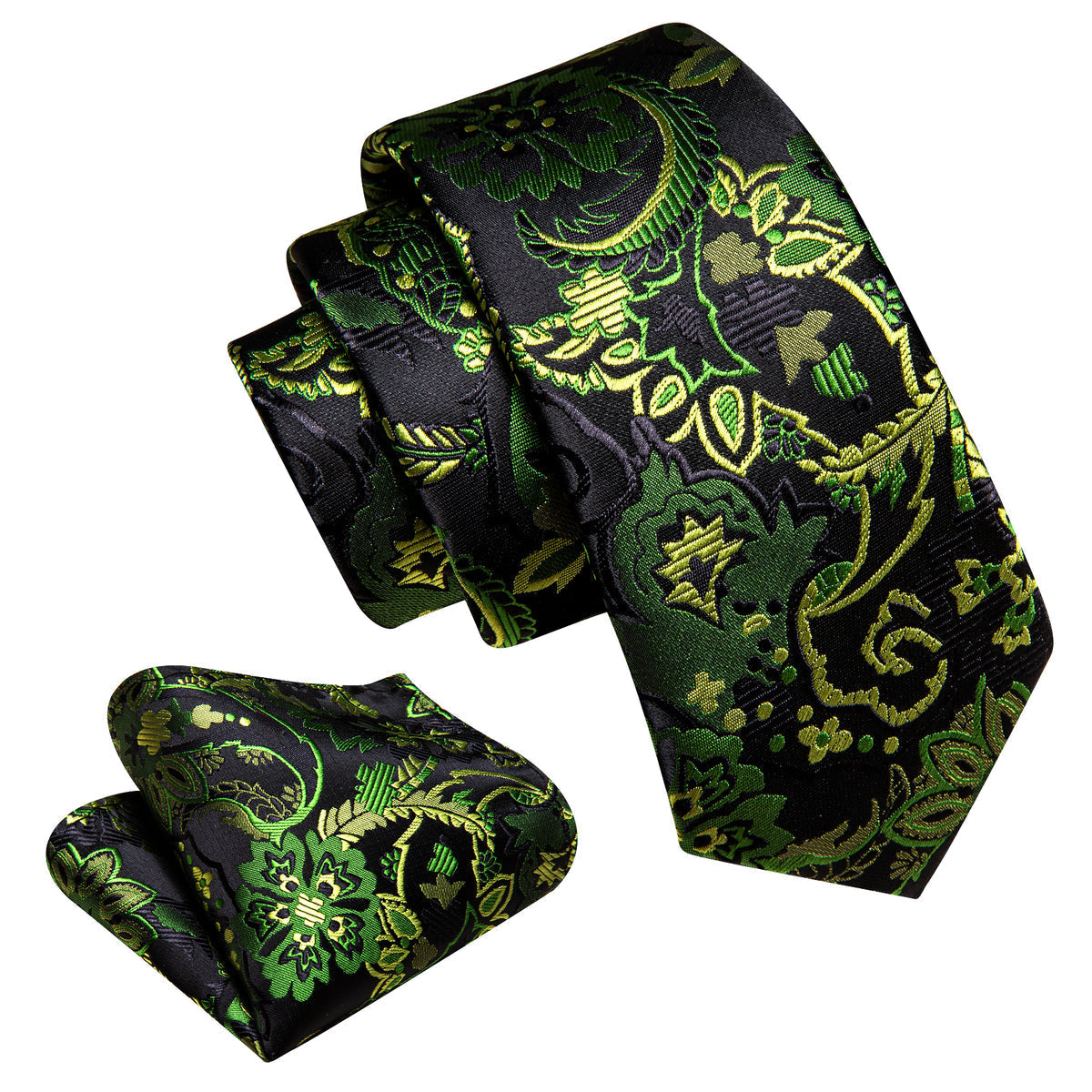 Green Yellow Paisley Tie, Pocket Square and Cufflinks Set tie sets - Sophisticated Gentlemen
