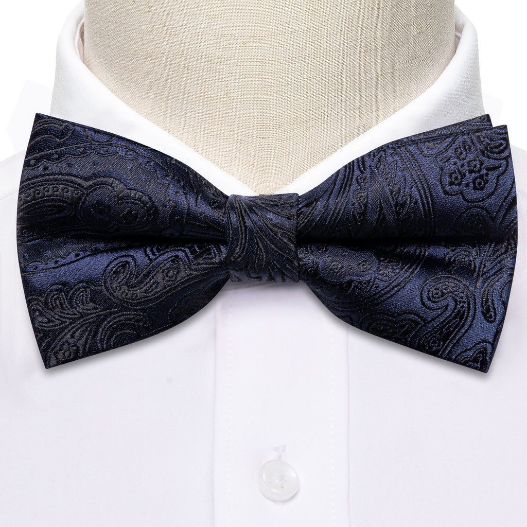 Deep Blue Paisley Bow Tie Set bow ties - Sophisticated Gentlemen