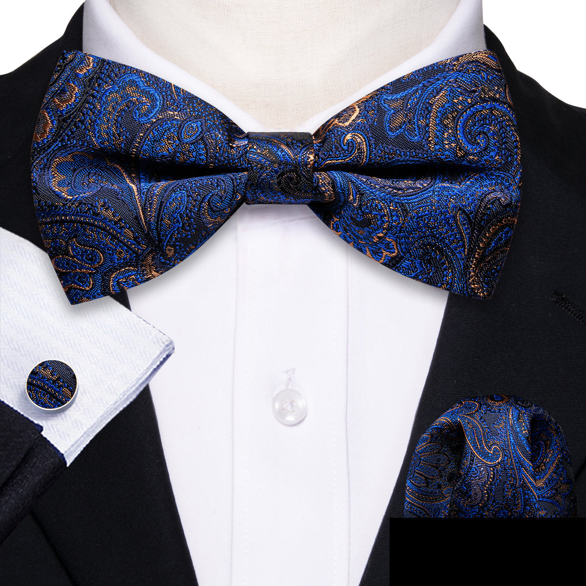 Blue Brown Paisley Bow Tie Set bow ties - Sophisticated Gentlemen