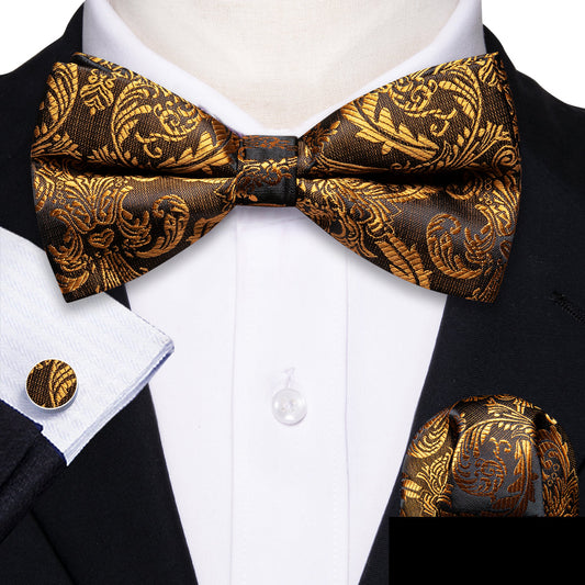 Black Gold Paisley Bow Tie Set bow ties    - Sophisticated Gentlemen