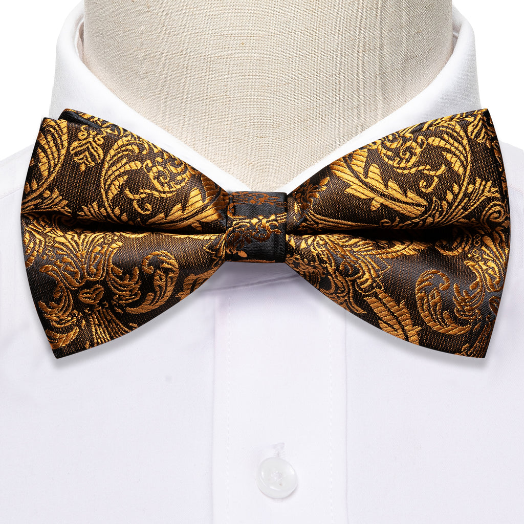 Black Gold Paisley Bow Tie Set bow ties - Sophisticated Gentlemen