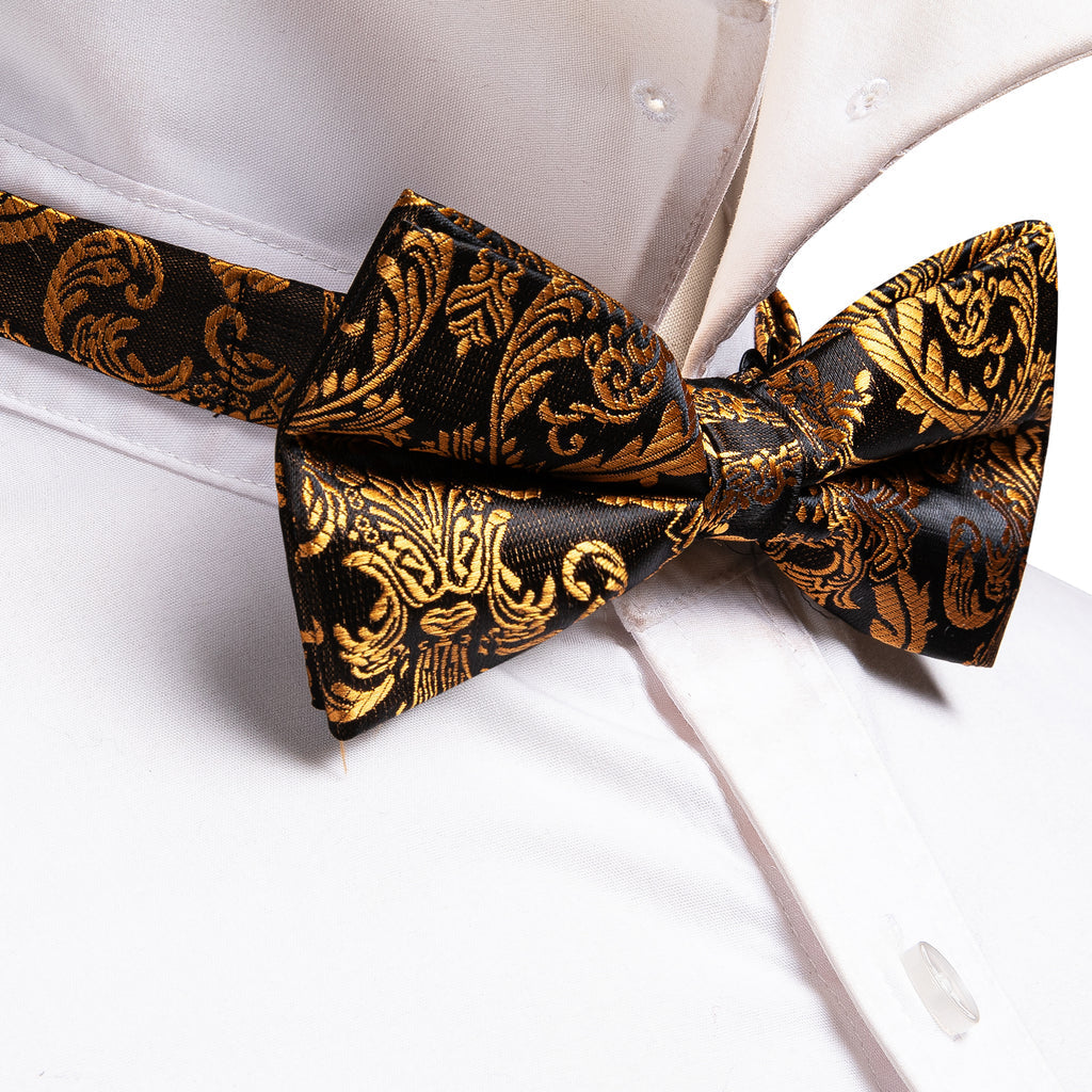 Black Gold Paisley Bow Tie Set bow ties - Sophisticated Gentlemen