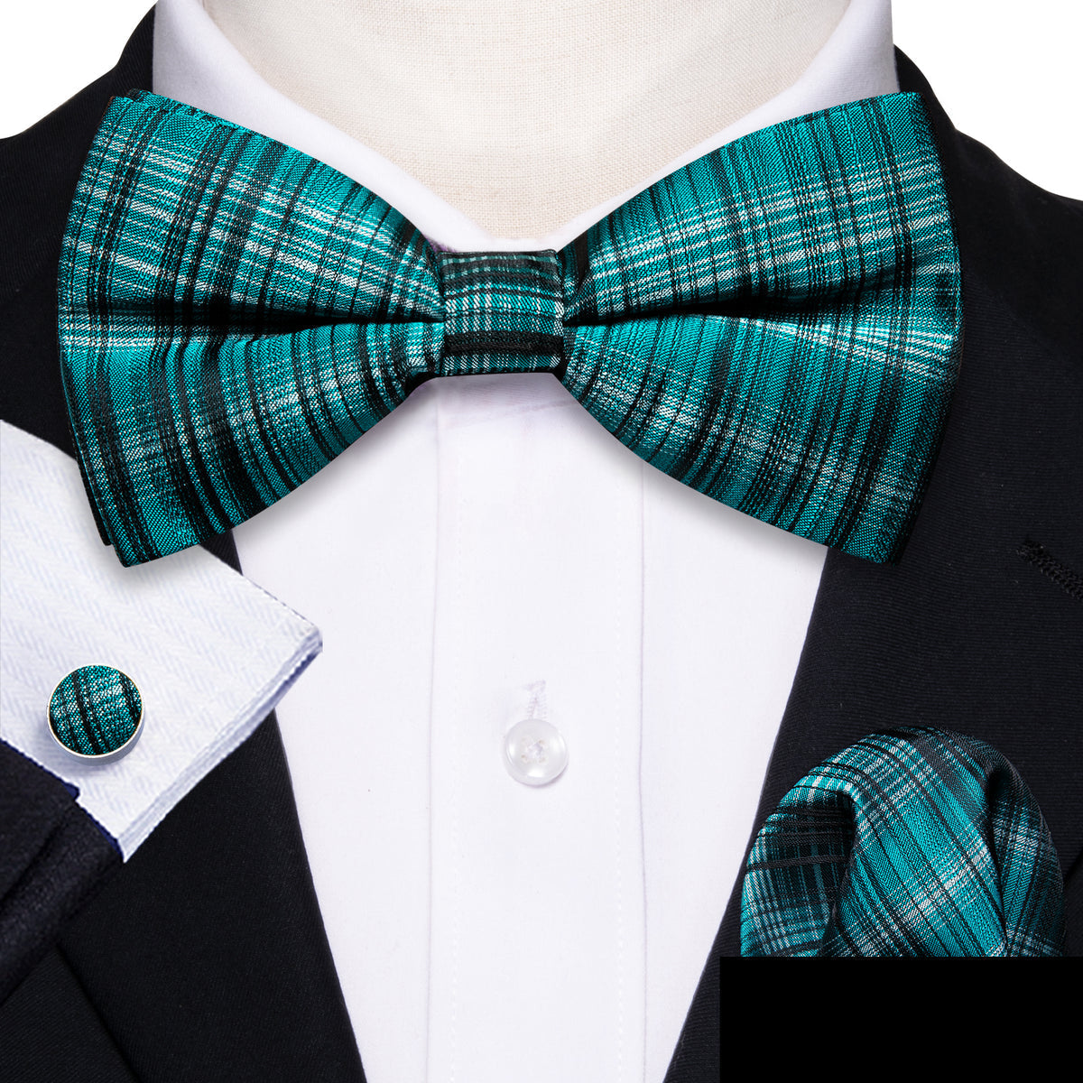 Blue White Striped Bow Tie Set bow ties - Sophisticated Gentlemen