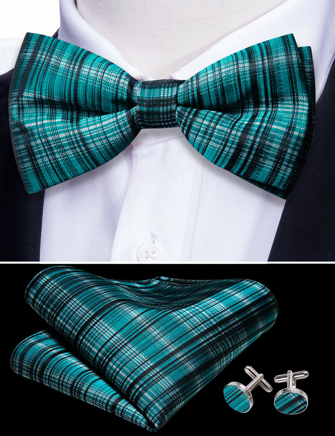 Blue White Striped Bow Tie Set bow ties - Sophisticated Gentlemen