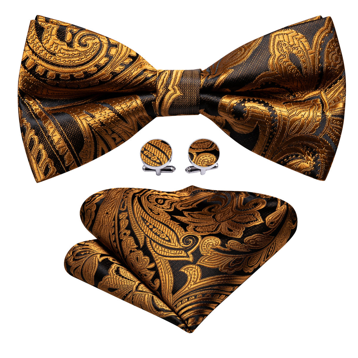 Gold Black Paisley Bow Tie Set bow ties - Sophisticated Gentlemen