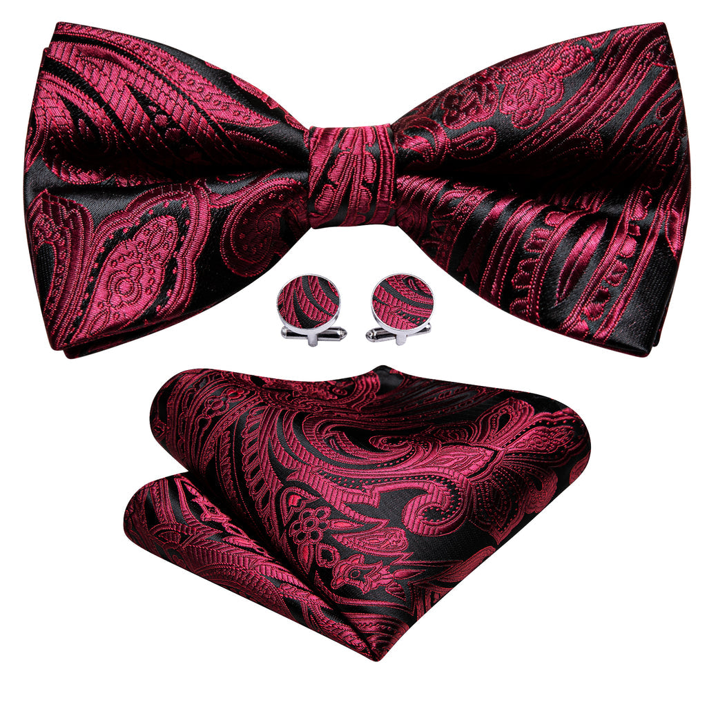 Red Black Paisley Bow Tie Set bow ties - Sophisticated Gentlemen