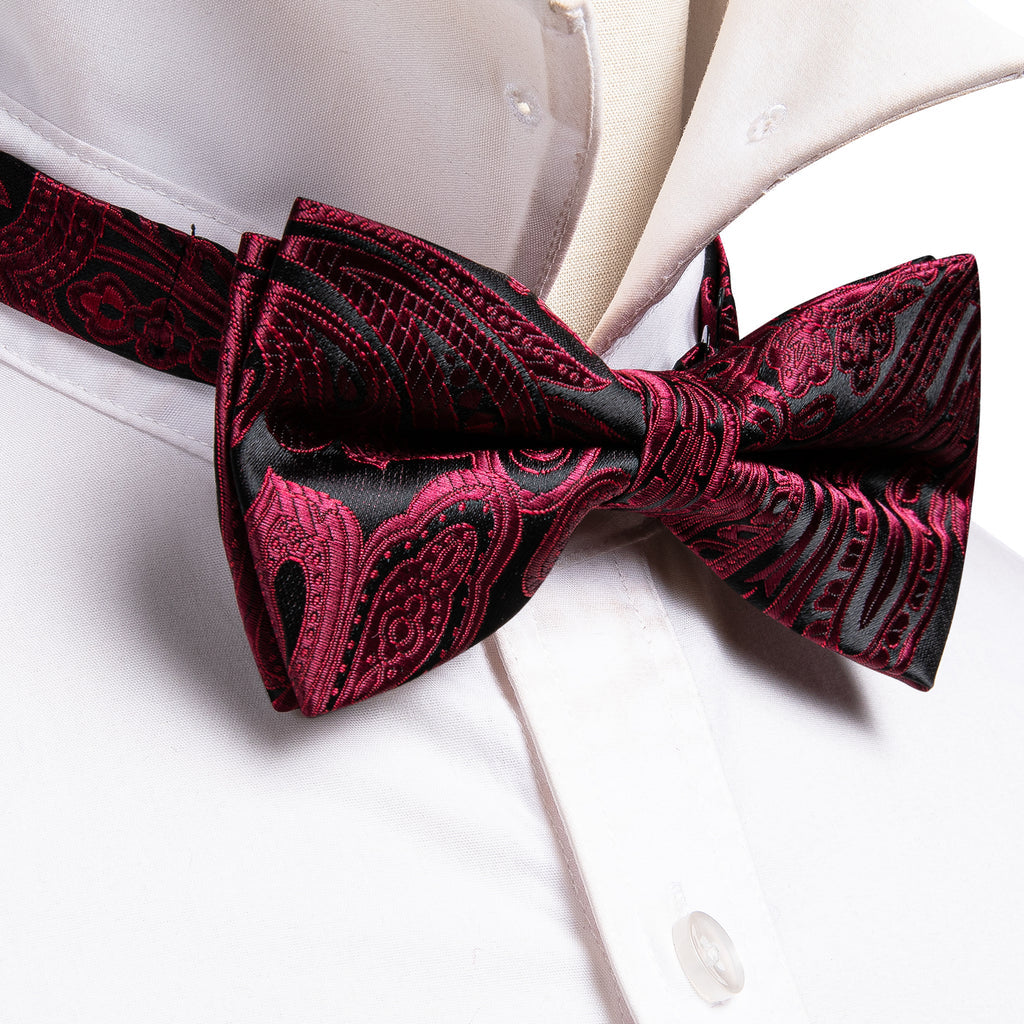 Red Black Paisley Bow Tie Set bow ties - Sophisticated Gentlemen