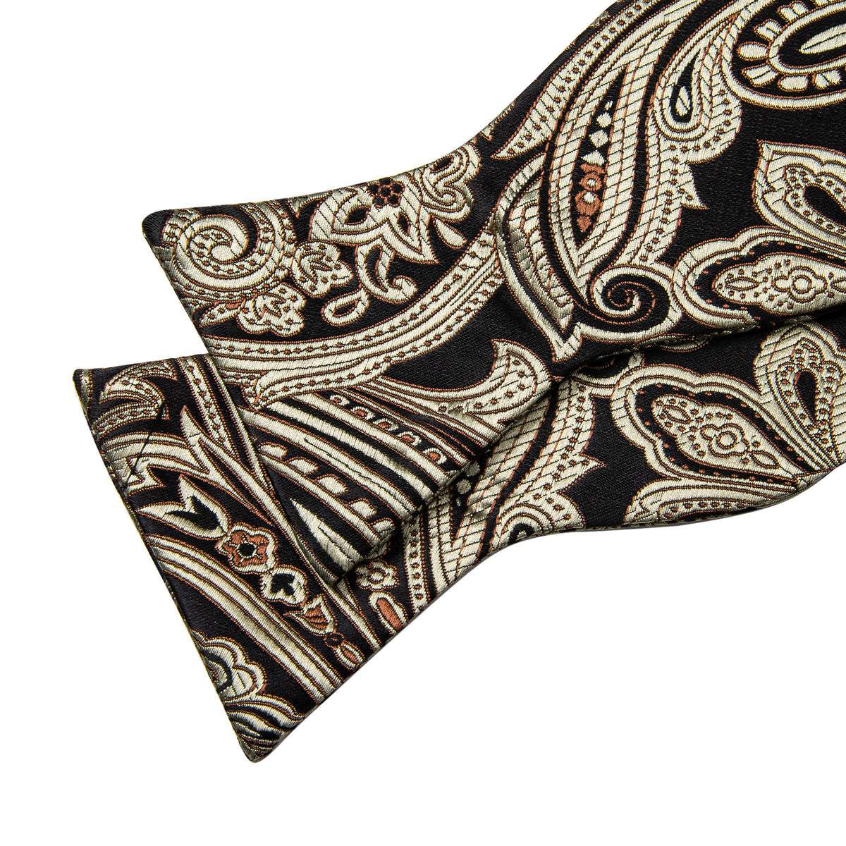 Black and Champagne Paisley Bow Tie Set bow ties - Sophisticated Gentlemen