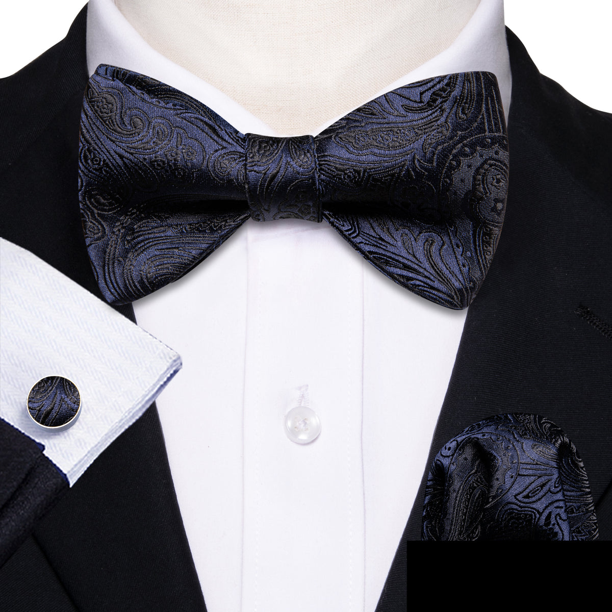 Blue Black Paisley Bow Tie Set bow ties - Sophisticated Gentlemen
