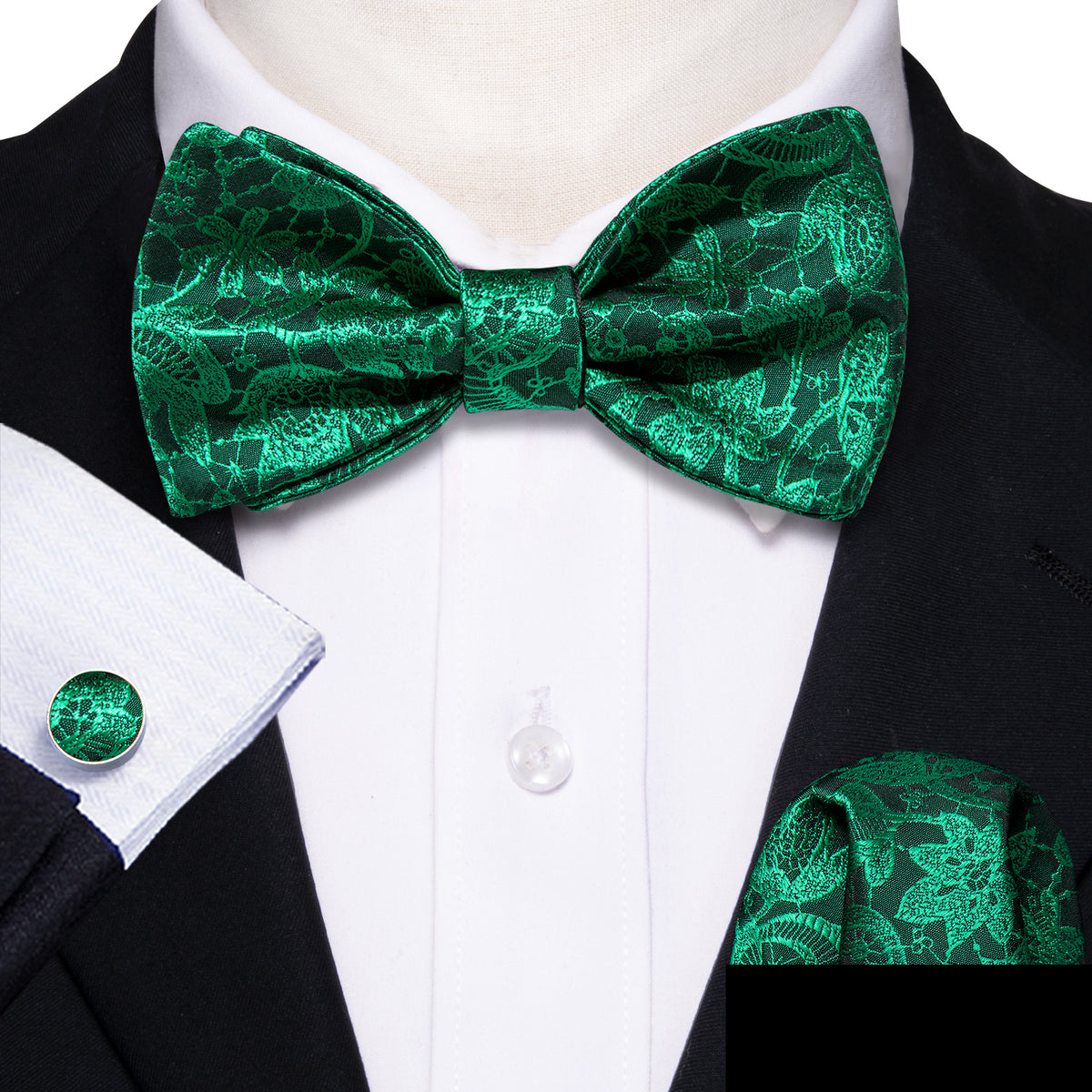 Green Floral Bow Tie Set bow ties - Sophisticated Gentlemen