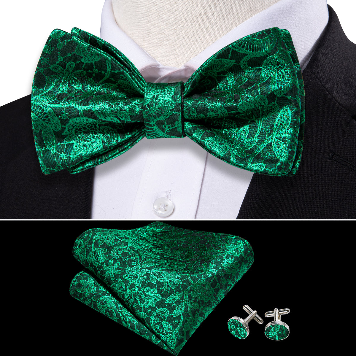 Green Floral Bow Tie Set bow ties - Sophisticated Gentlemen