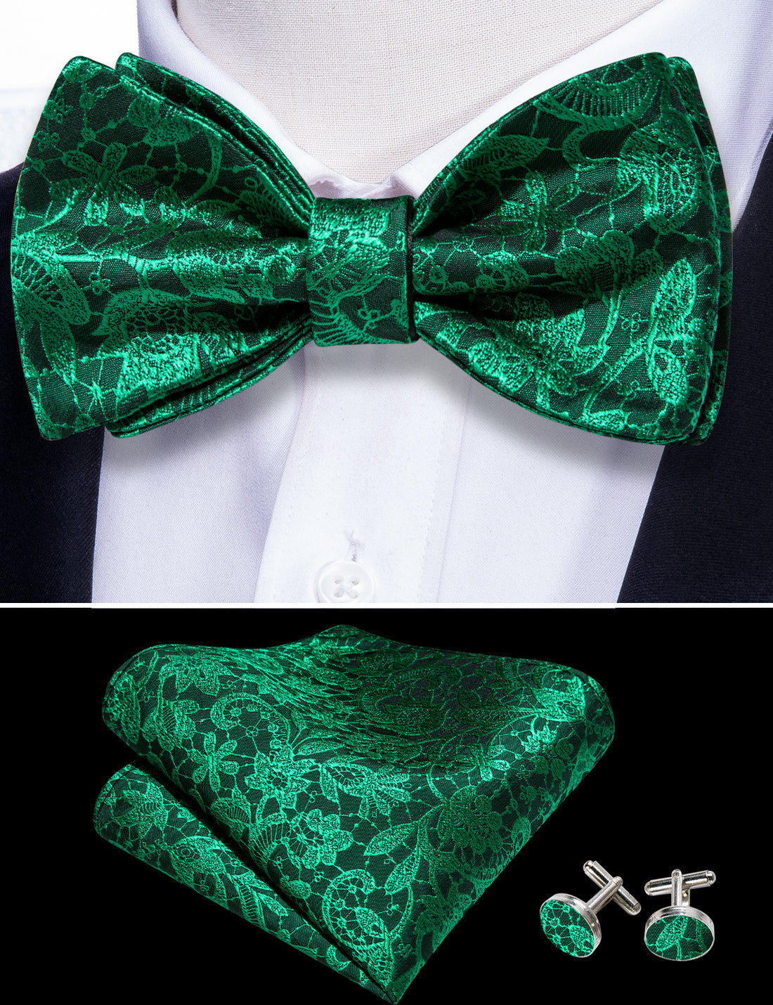 Green Floral Bow Tie Set bow ties - Sophisticated Gentlemen