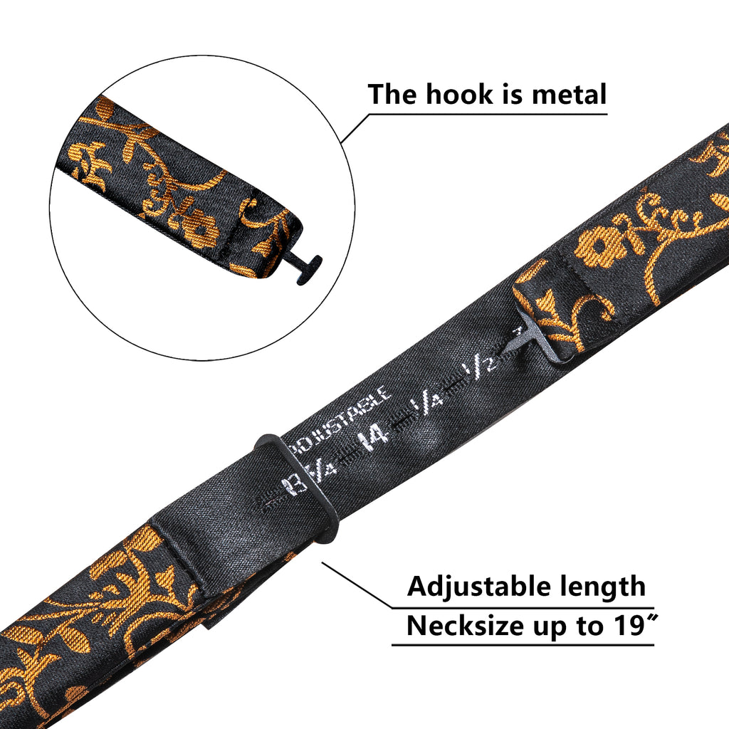 Black Gold Floral Silk Bow Tie Set bow ties - Sophisticated Gentlemen