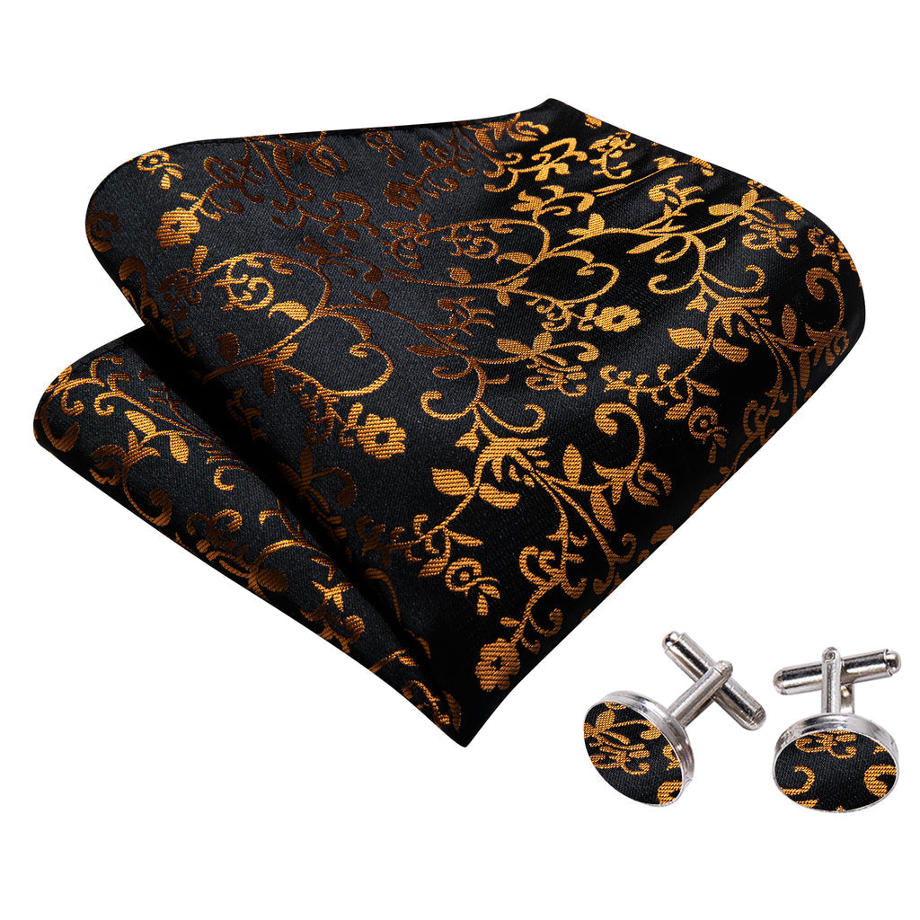 Black Gold Floral Silk Bow Tie Set bow ties - Sophisticated Gentlemen