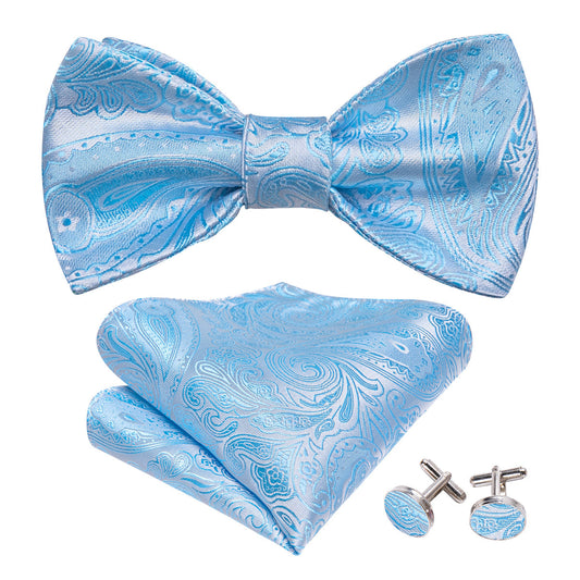 Blue White Paisley Bow Tie Set bow ties    - Sophisticated Gentlemen