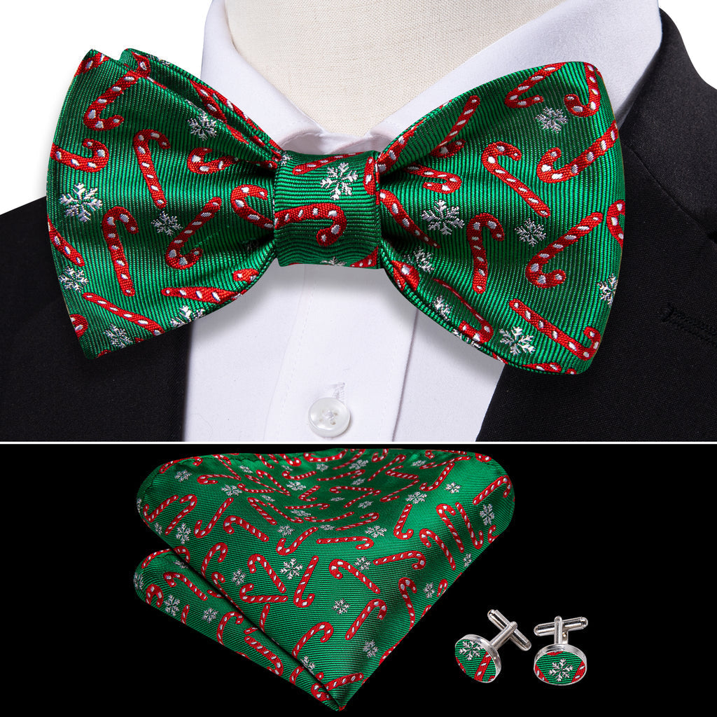 Green Candy Cane Christmas Pattern Bow Tie Set bow ties - Sophisticated Gentlemen