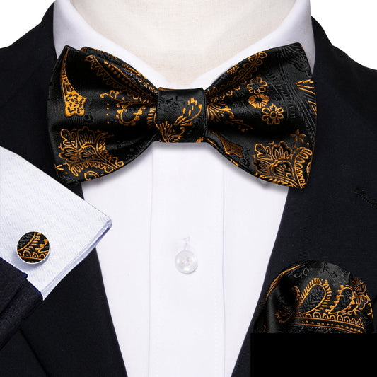 Black Gold Paisley Bow Tie Set bow ties    - Sophisticated Gentlemen