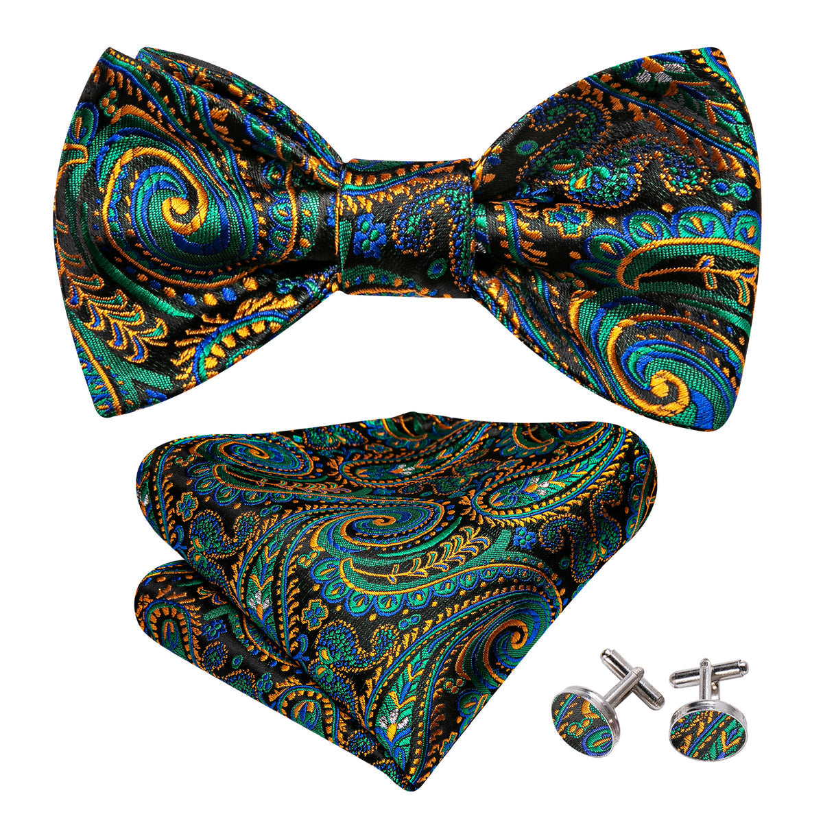 Blue Teal Orange Paisley Bow Tie Set bow ties - Sophisticated Gentlemen
