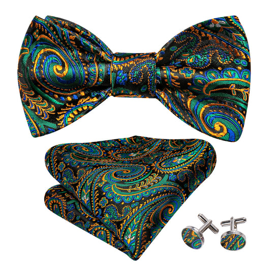 Blue Teal Orange Paisley Bow Tie Set bow ties    - Sophisticated Gentlemen