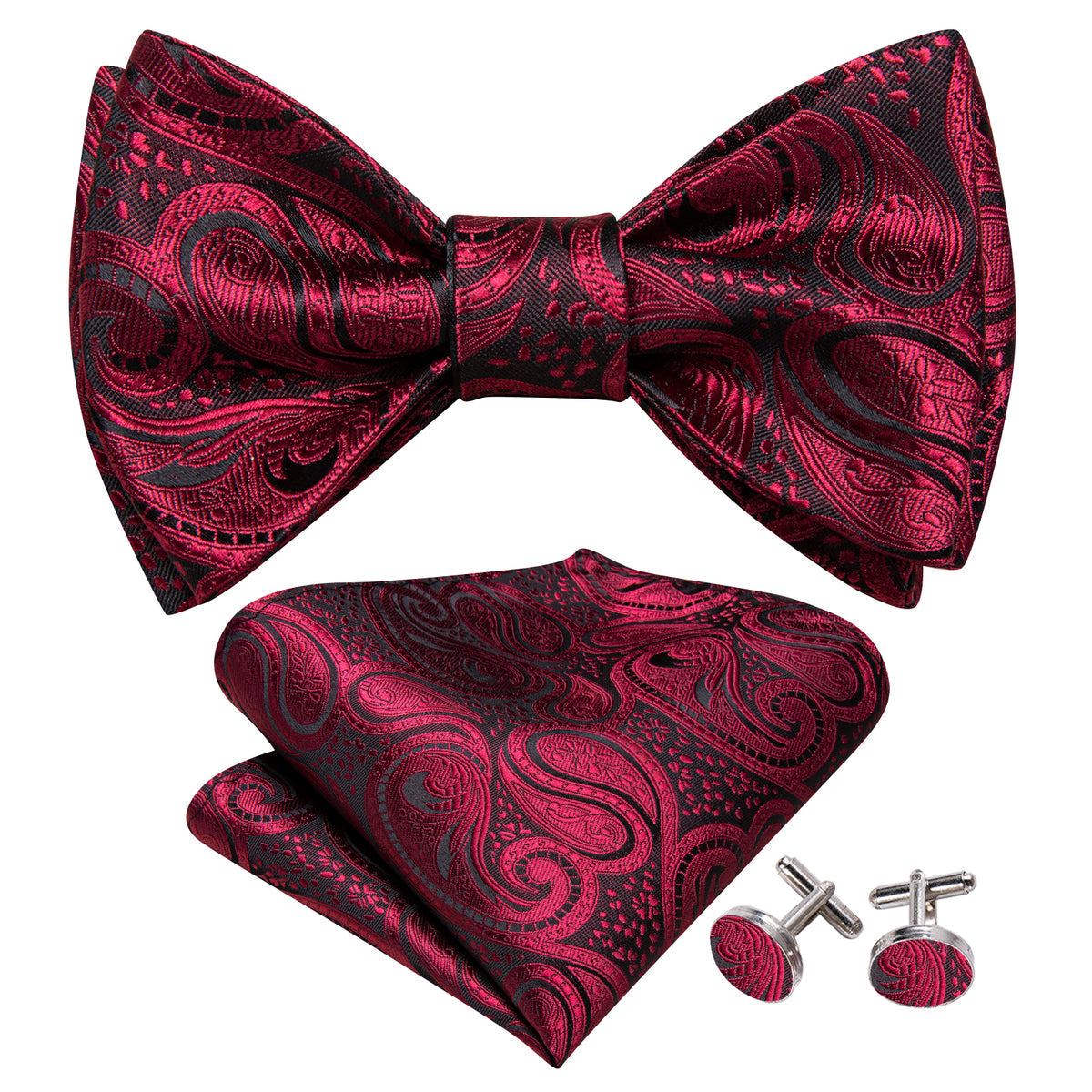 Black Red Paisley Bow Tie Set bow ties - Sophisticated Gentlemen