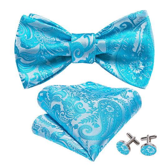 Blue Silver Paisley Bow Tie Set bow ties    - Sophisticated Gentlemen