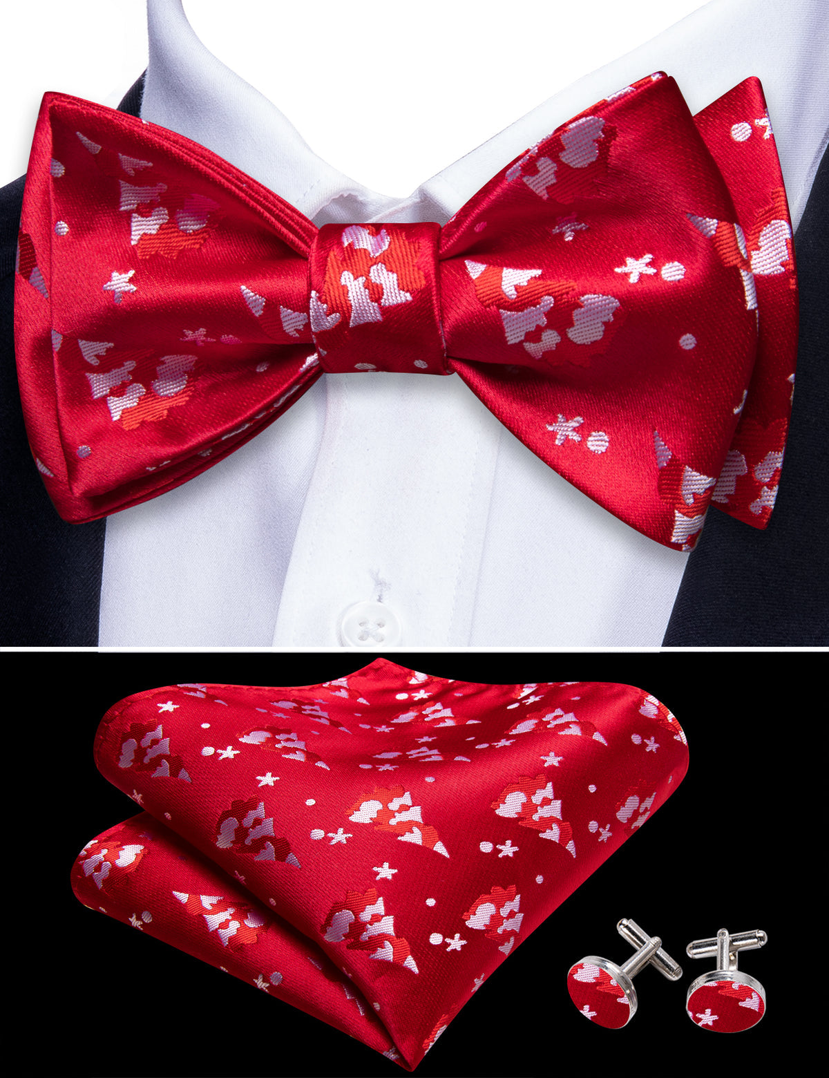 Red White Xmas Tree Bow Tie Set bow ties    - Sophisticated Gentlemen