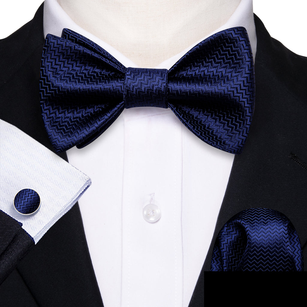 Salvia Blue Solid Silk Bow Tie Set bow ties - Sophisticated Gentlemen