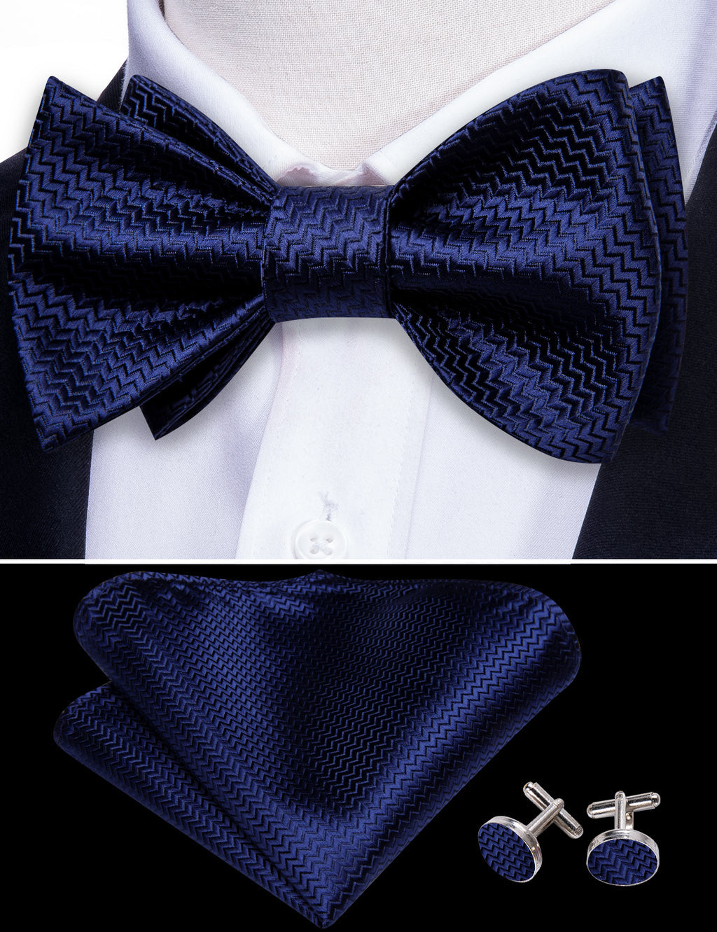 Salvia Blue Solid Silk Bow Tie Set bow ties - Sophisticated Gentlemen