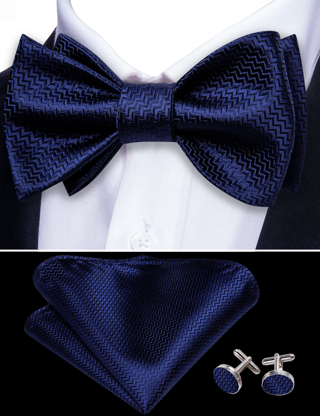 Salvia Blue Solid Silk Bow Tie Set bow ties - Sophisticated Gentlemen