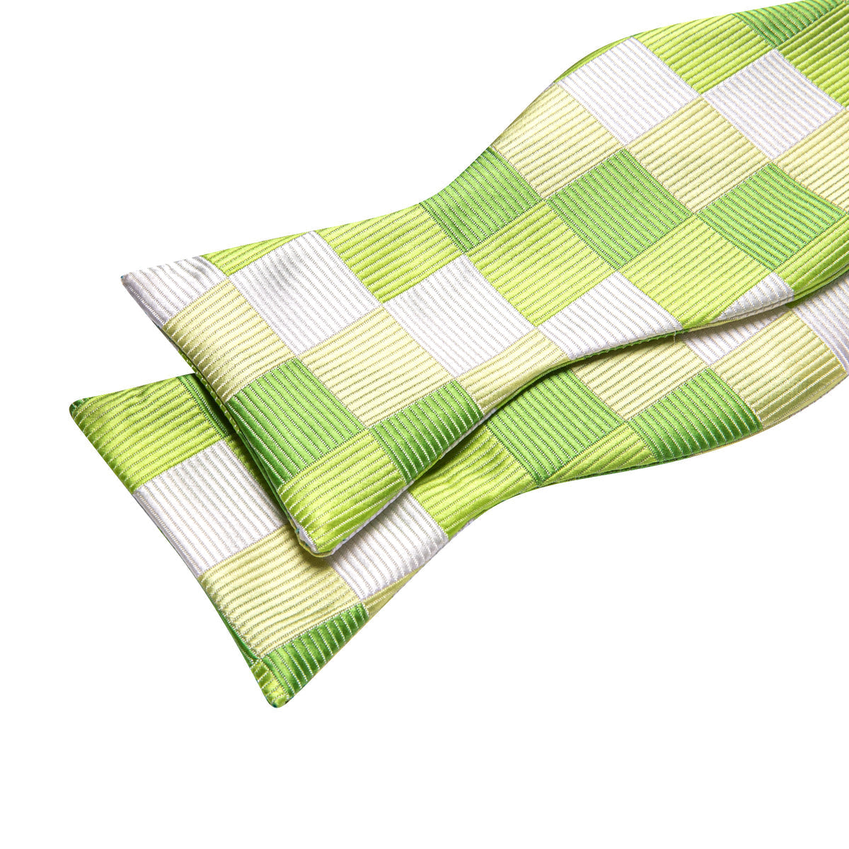 Green White Plaid Silk Bow Tie Set bow ties    - Sophisticated Gentlemen