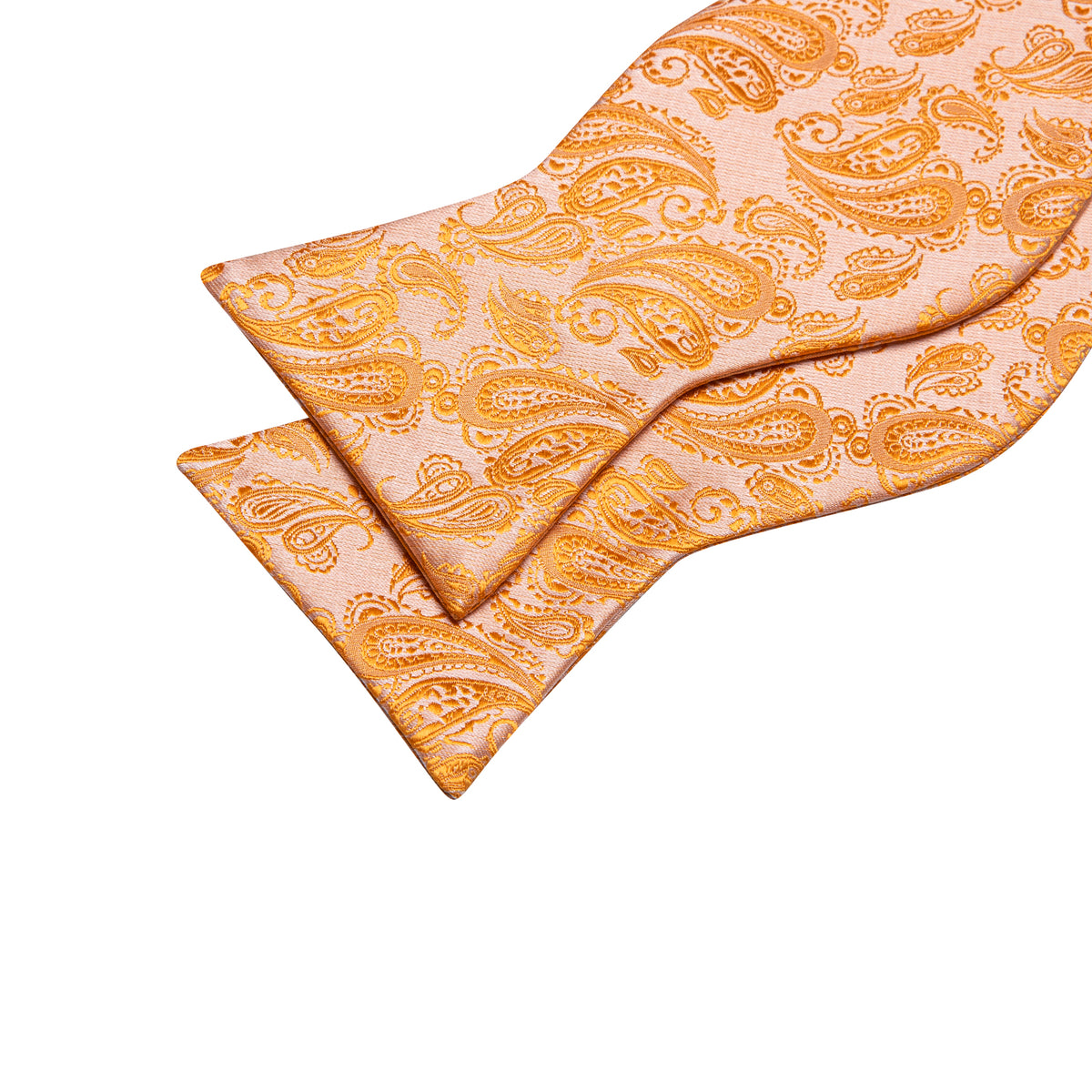 Orange Silver Paisley Bow Tie Set bow ties - Sophisticated Gentlemen