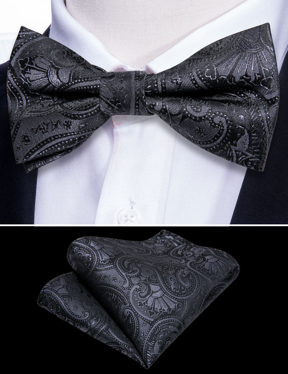 Black Paisley Silk Children Bow Tie Set bow ties - Sophisticated Gentlemen