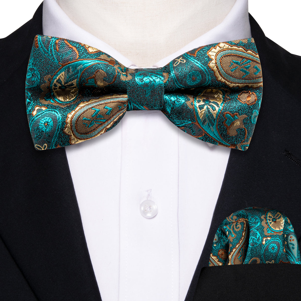 Teal Blue Paisley Silk Children Bow Tie Set bow ties - Sophisticated Gentlemen