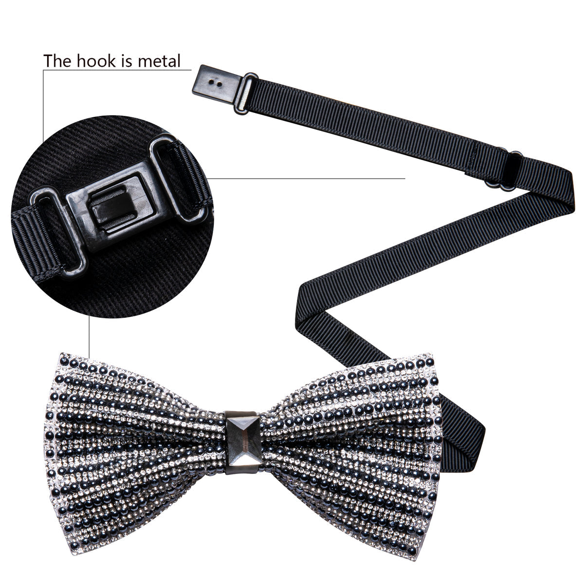 Black White Shining Rhinestones Wedding Bow Tie Set bow ties    - Sophisticated Gentlemen