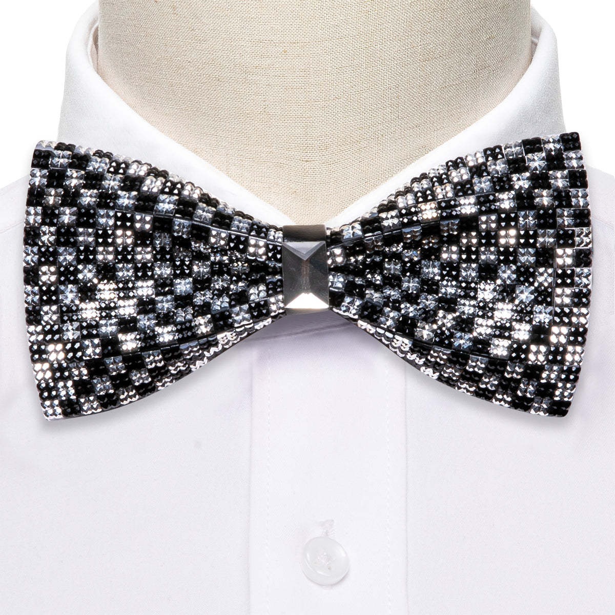 Black White Shining Plaid Rhinestones Wedding Bow Tie Set bow ties    - Sophisticated Gentlemen