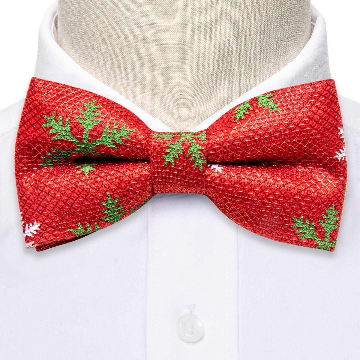 Bright Red Green Snowflake Silk Christmas Bow Tie Set bow ties    - Sophisticated Gentlemen