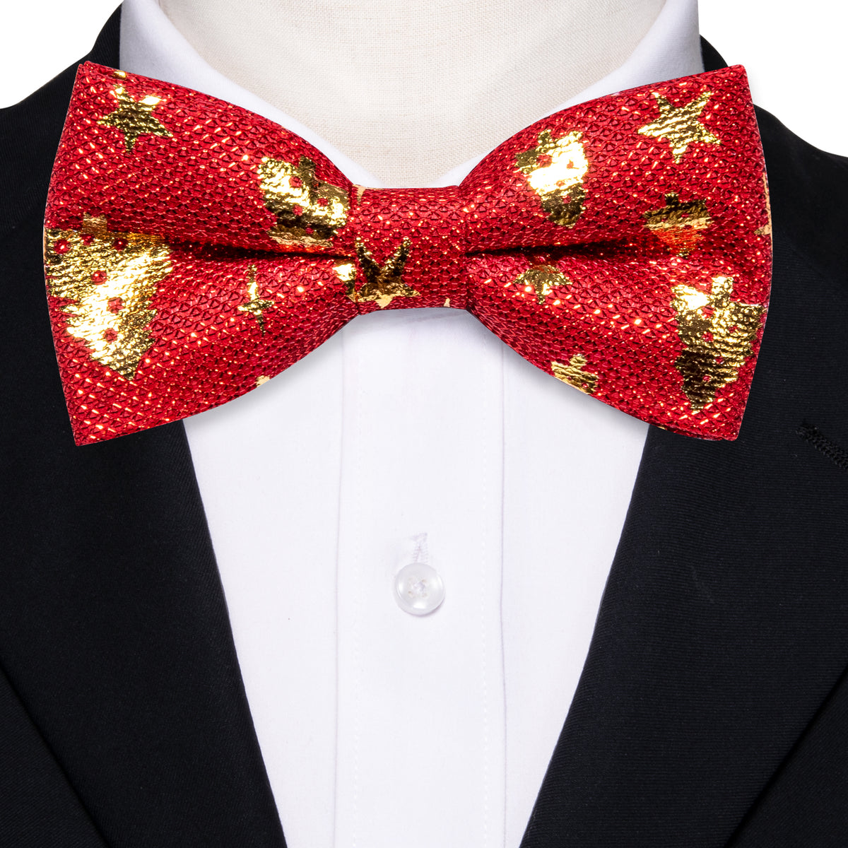 Red Gold Christmas Tree Silk Bow Tie Set bow ties - Sophisticated Gentlemen