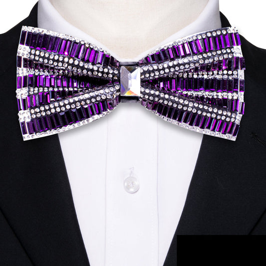 Shining Purple Rhinestones Bow Tie Set bow ties    - Sophisticated Gentlemen