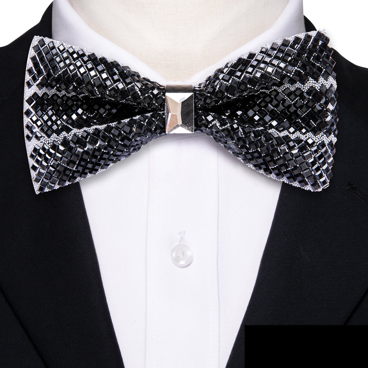 Black Shining Rhinestones Bow Tie Set bow ties - Sophisticated Gentlemen