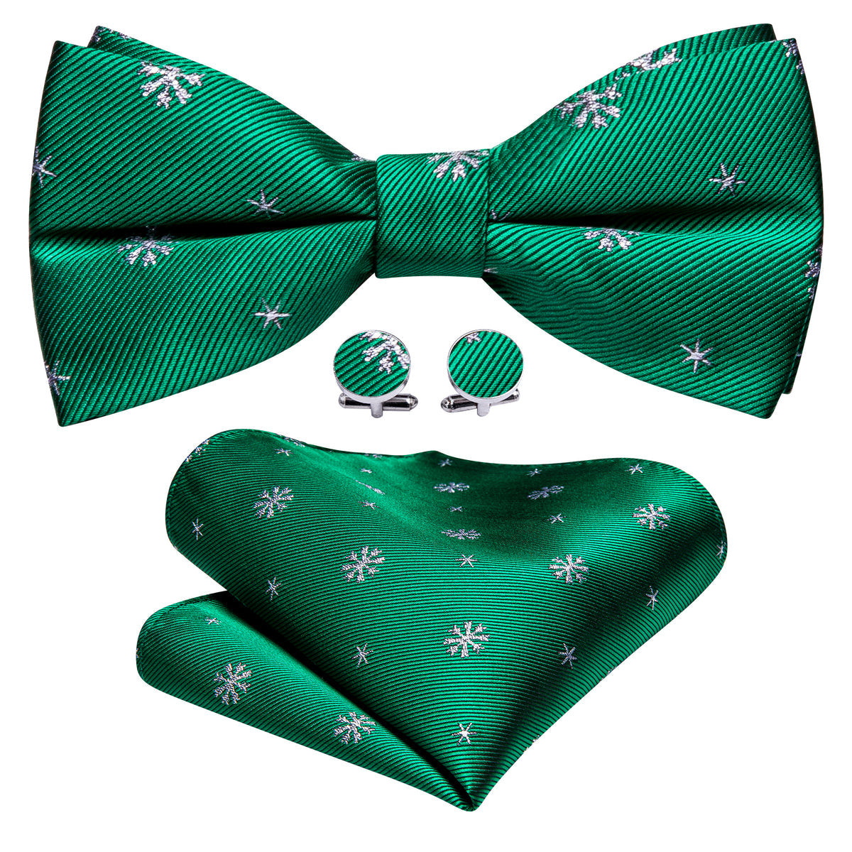 Green White Snowflake Silk Christmas Bow Tie Set bow ties    - Sophisticated Gentlemen