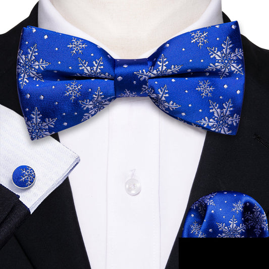 Blue White Christmas Snowflake Silk Bow Tie Set bow ties    - Sophisticated Gentlemen