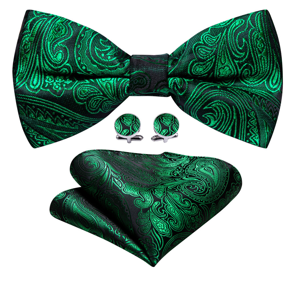 Green Paisley Silk Bow Tie Set bow ties - Sophisticated Gentlemen