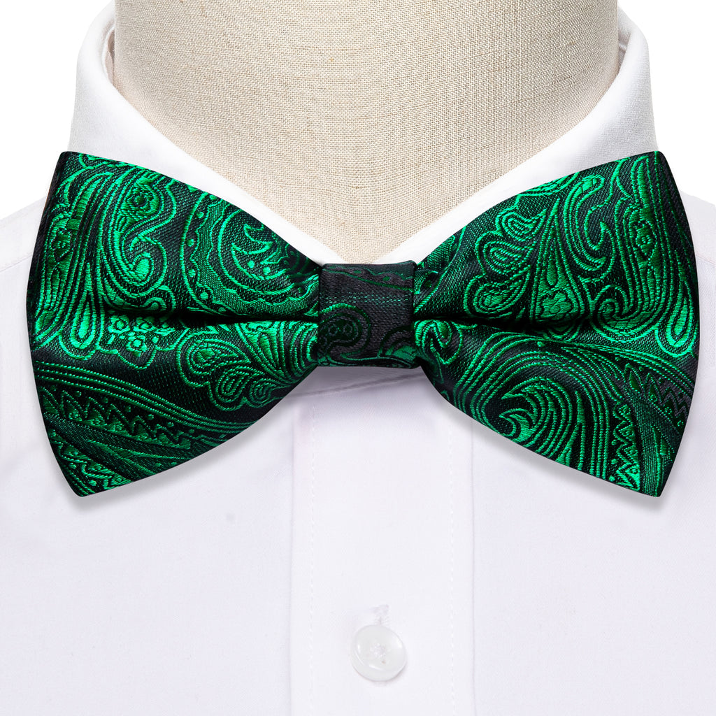 Green Paisley Silk Bow Tie Set bow ties - Sophisticated Gentlemen